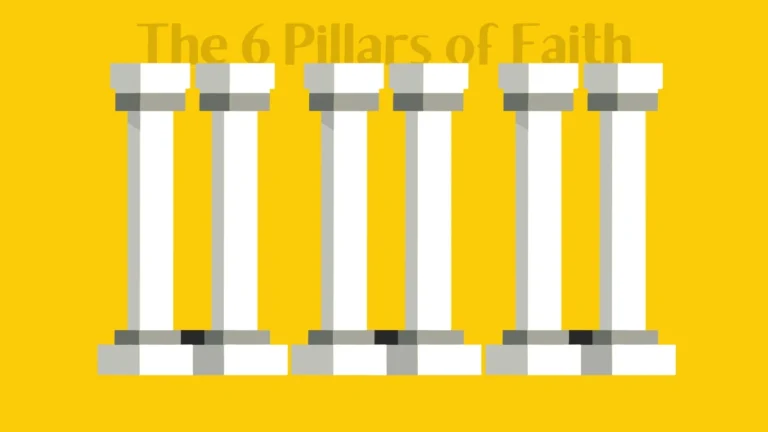 Graphic Illustration of the 6 Pillars of Iman and Islam, Symbolizing the Foundation of Islamic Faith