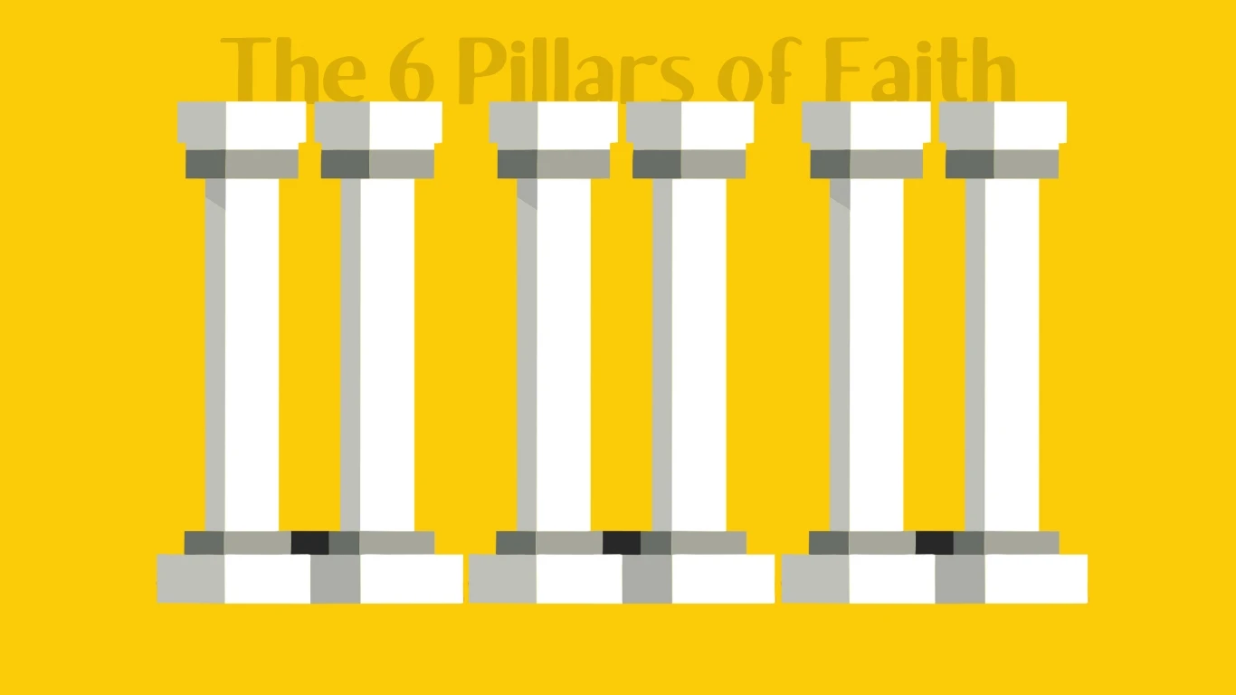 Graphic Illustration of the 6 Pillars of Iman and Islam, Symbolizing the Foundation of Islamic Faith